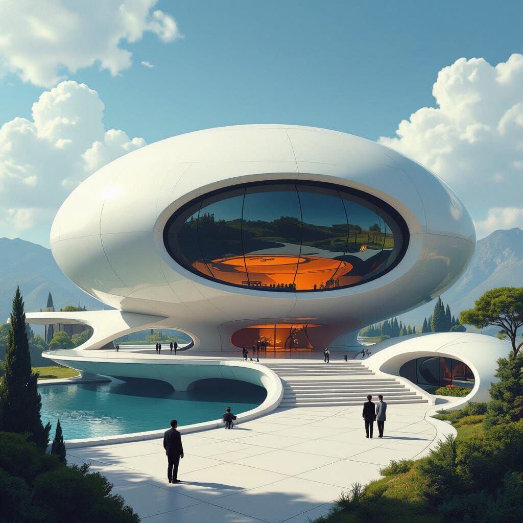 Retro-Futuristic Villain Lair in 60s Modernist Style