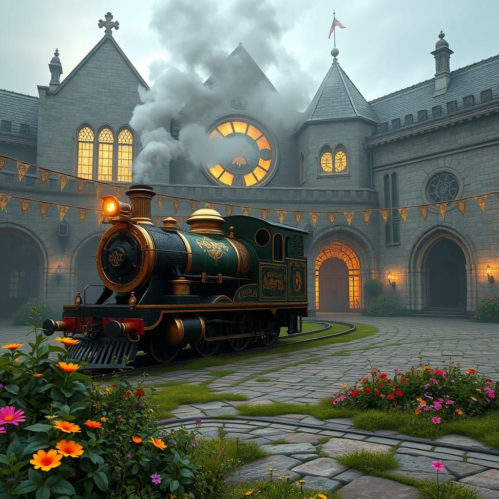 Steam-Powered Locomotive Enters Ancient Abbey