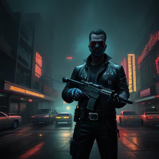 Neon Gun in 80s Miami: Hyperrealistic Digital Art