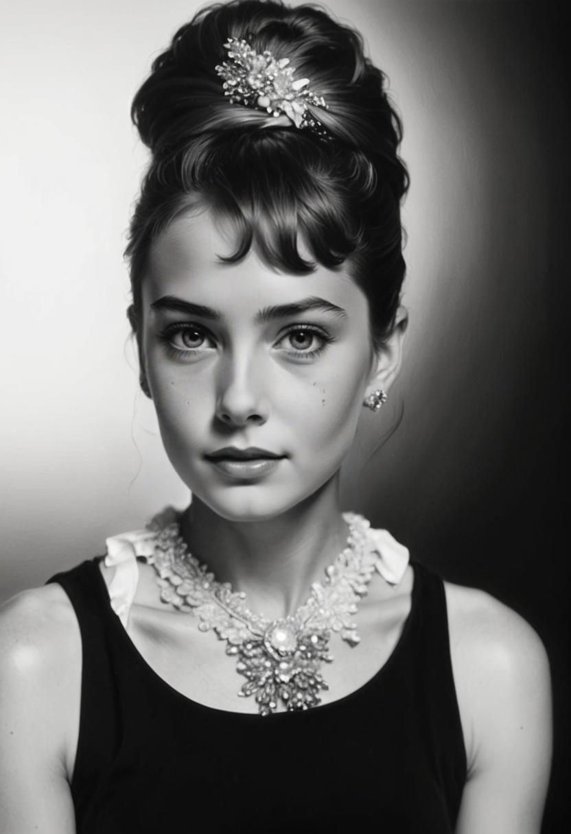Audrey Hepburn: Hyperrealistic Black and White Portrait