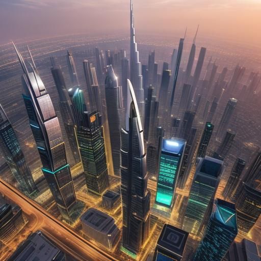 Dubai Cityscape at Golden Hour in Digital Art
