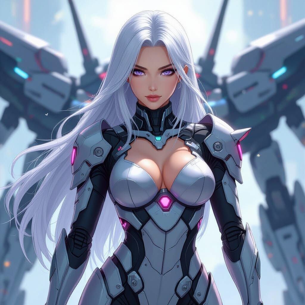 Anime Warrior Woman in High-Tech Armor