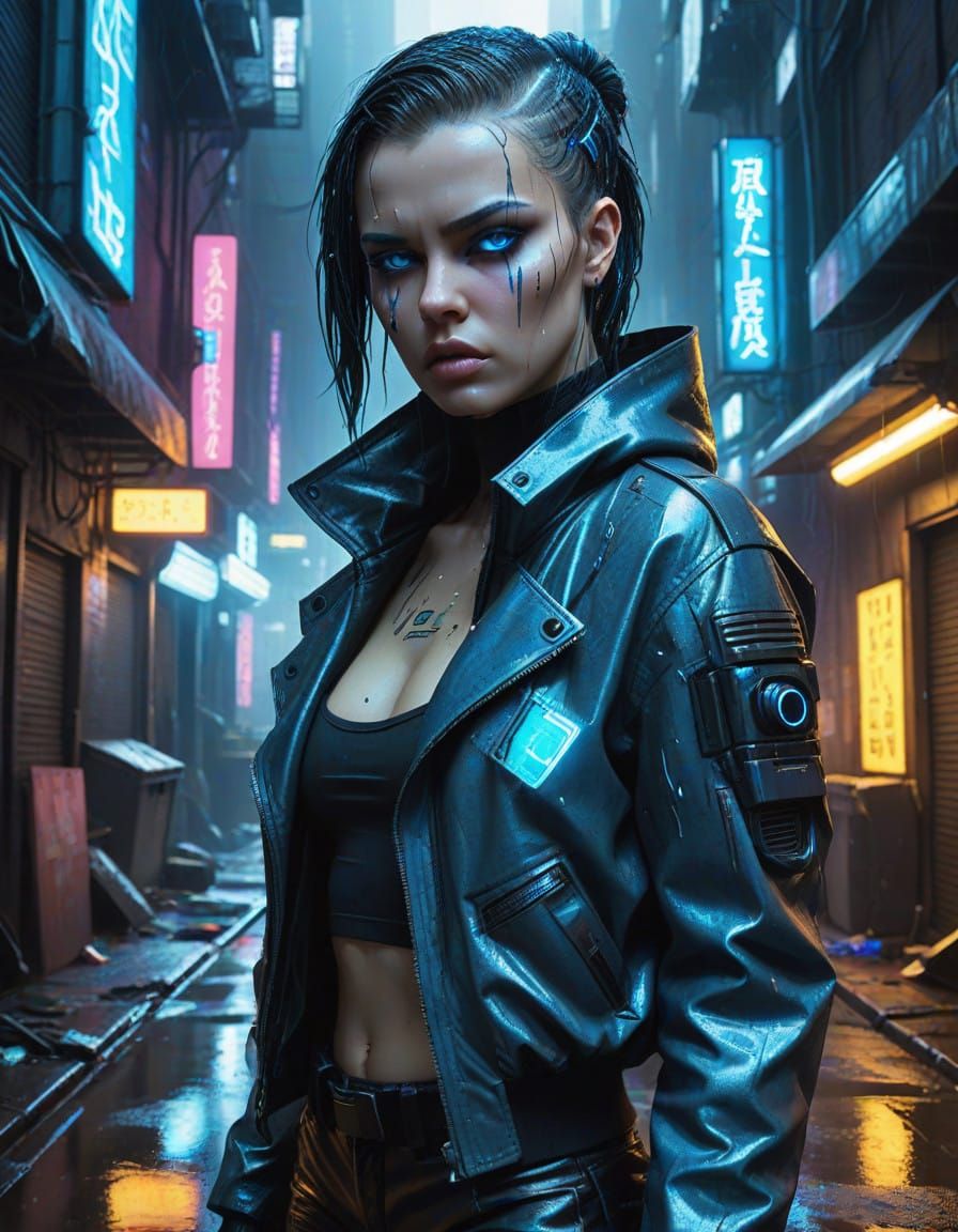 Cyberpunk Goddess in Neon Dystopia