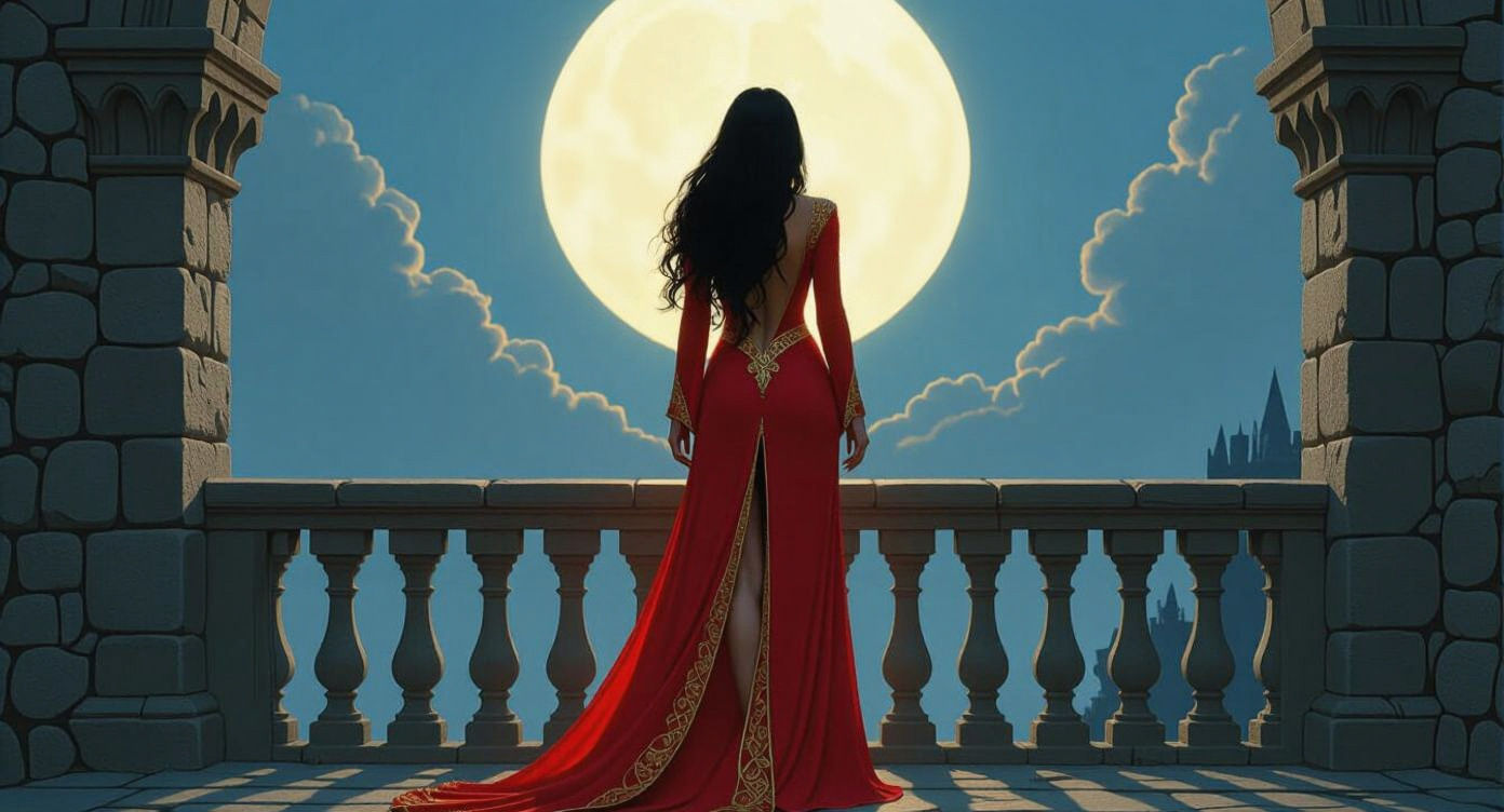 Fantasy Woman with Fairy Wings on Balcony