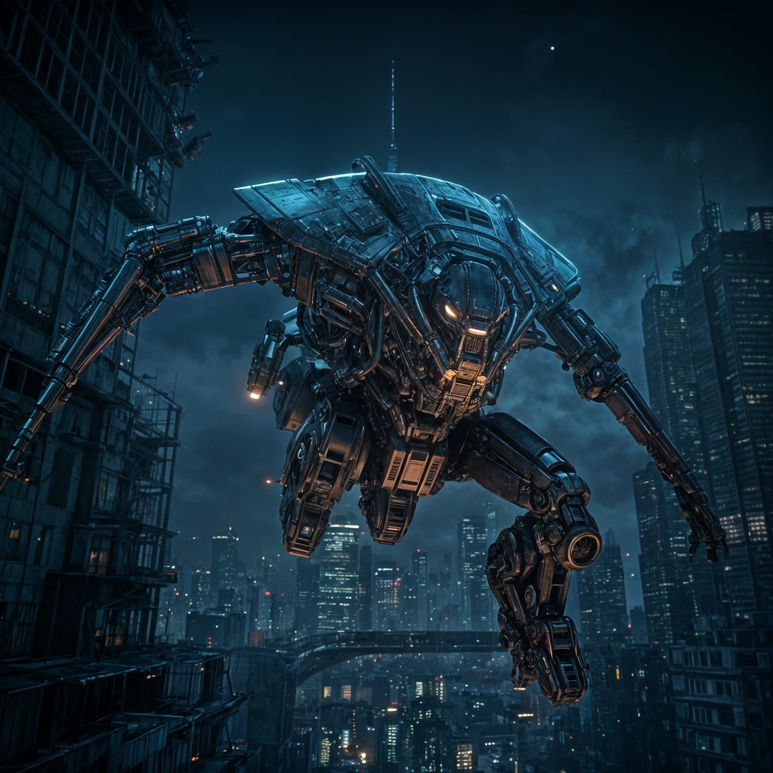 Terminator HK-VTOL Unit Flying Over Ruined City