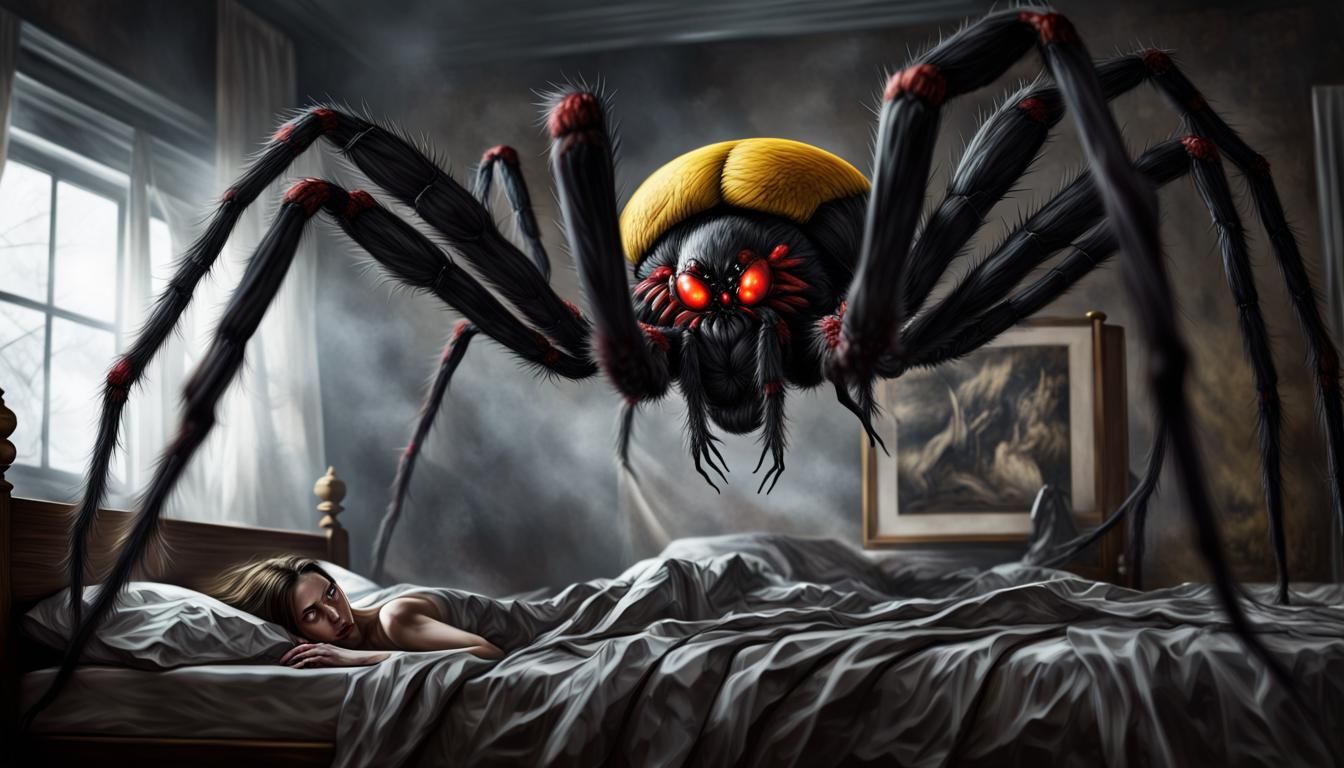 Giant Spider Descends: Dark Fantasy Horror Art