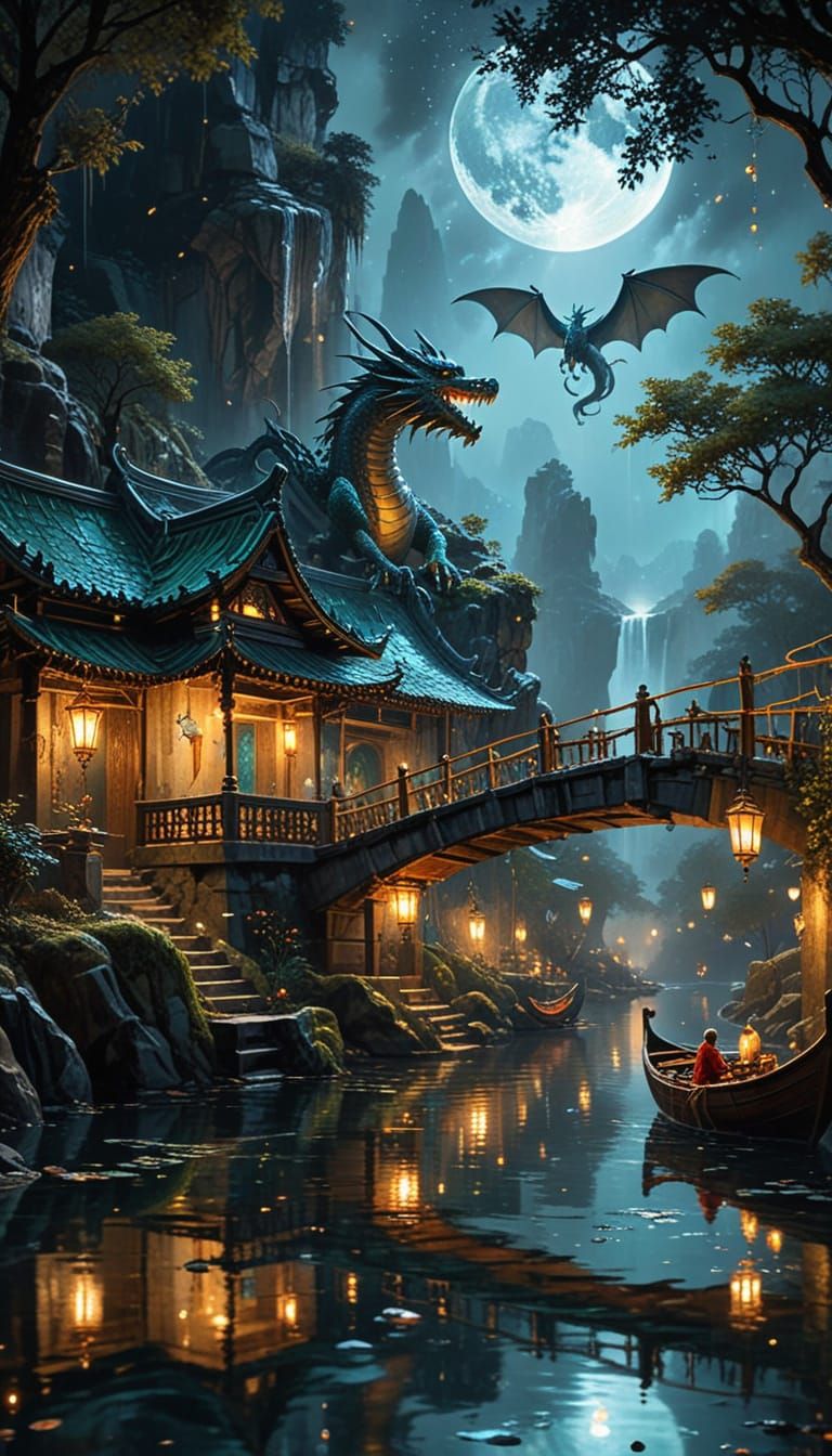 Epic Underground City in Ancient Tree Roots, Impasto Oil Pai...