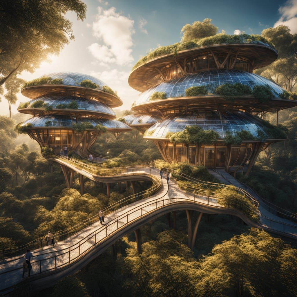 Surreal Eco-Utopia in Rainforest Canopy, Blending Art Nouvea...