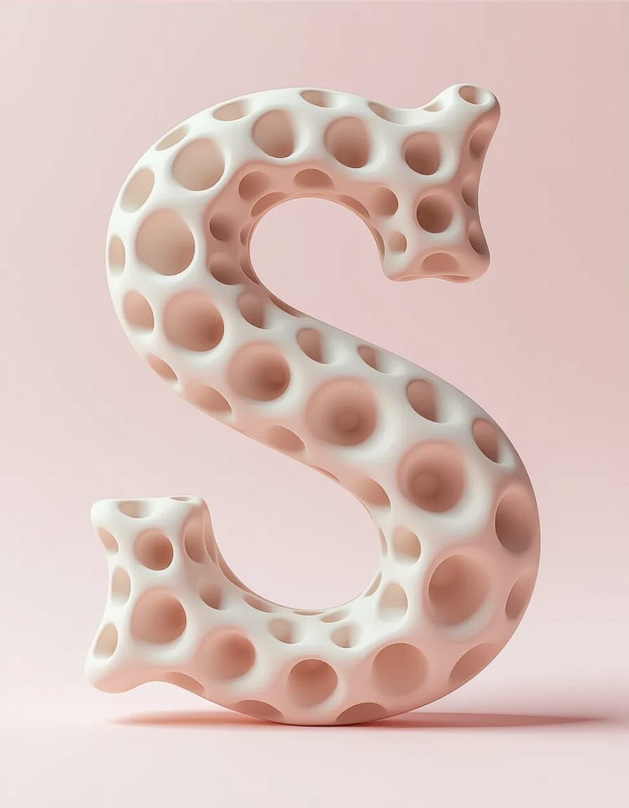 Biomorphic Letter S Sculpture in Pink