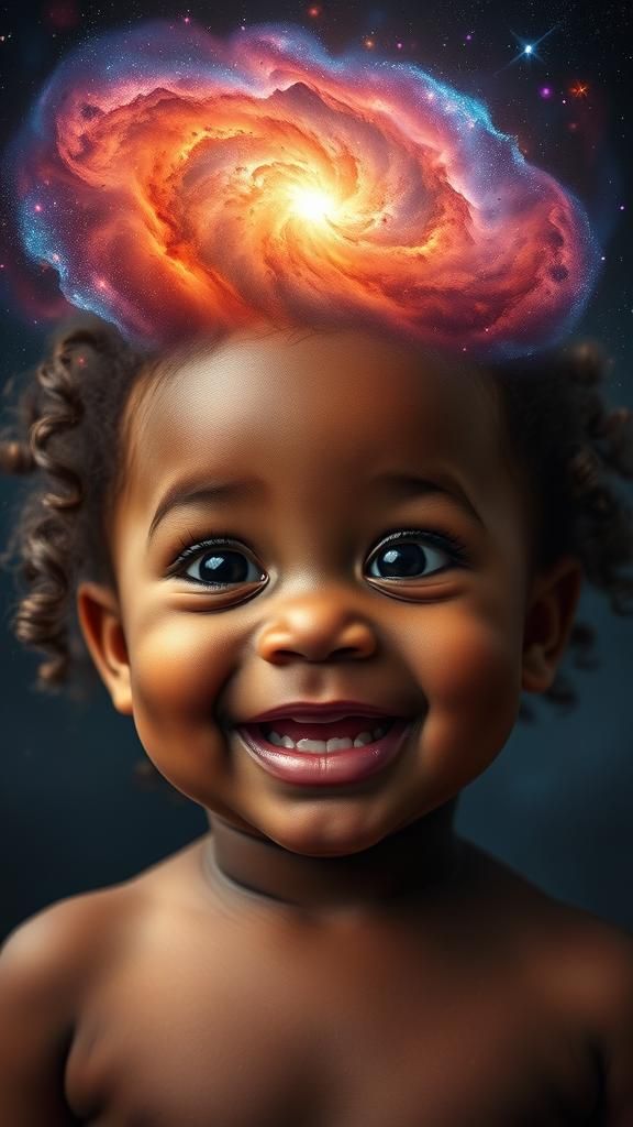 Baby Girl with Galaxy Hair: Cinematic Portrait
