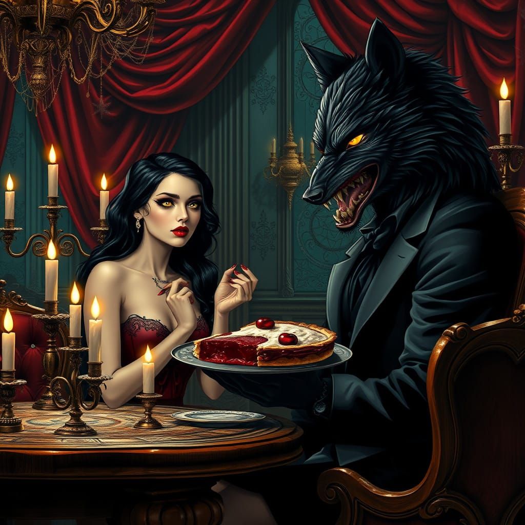 Gothic Little Red Riding Hood with Wolf