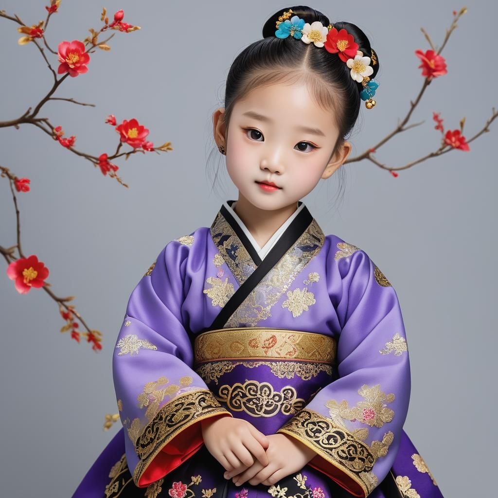 Girl in Violet Hanbok: 3D Anime Art