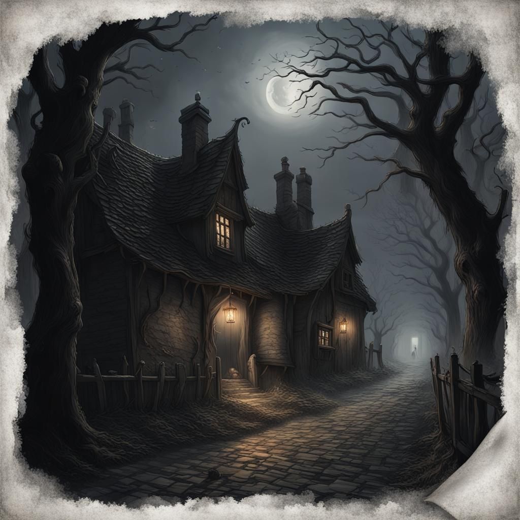 Haunted Village: Eerie Gothic Horror Scene