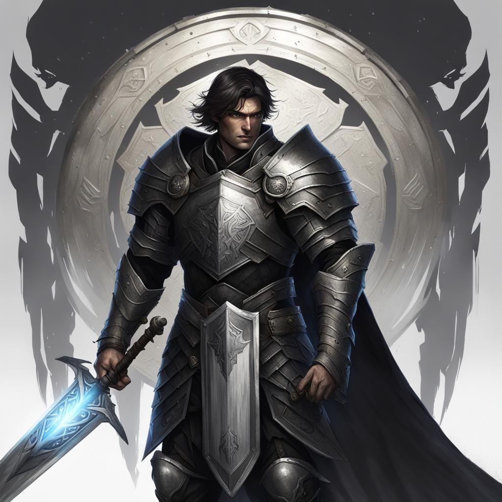 Aasimar Paladin with Glowing Sword and Shield