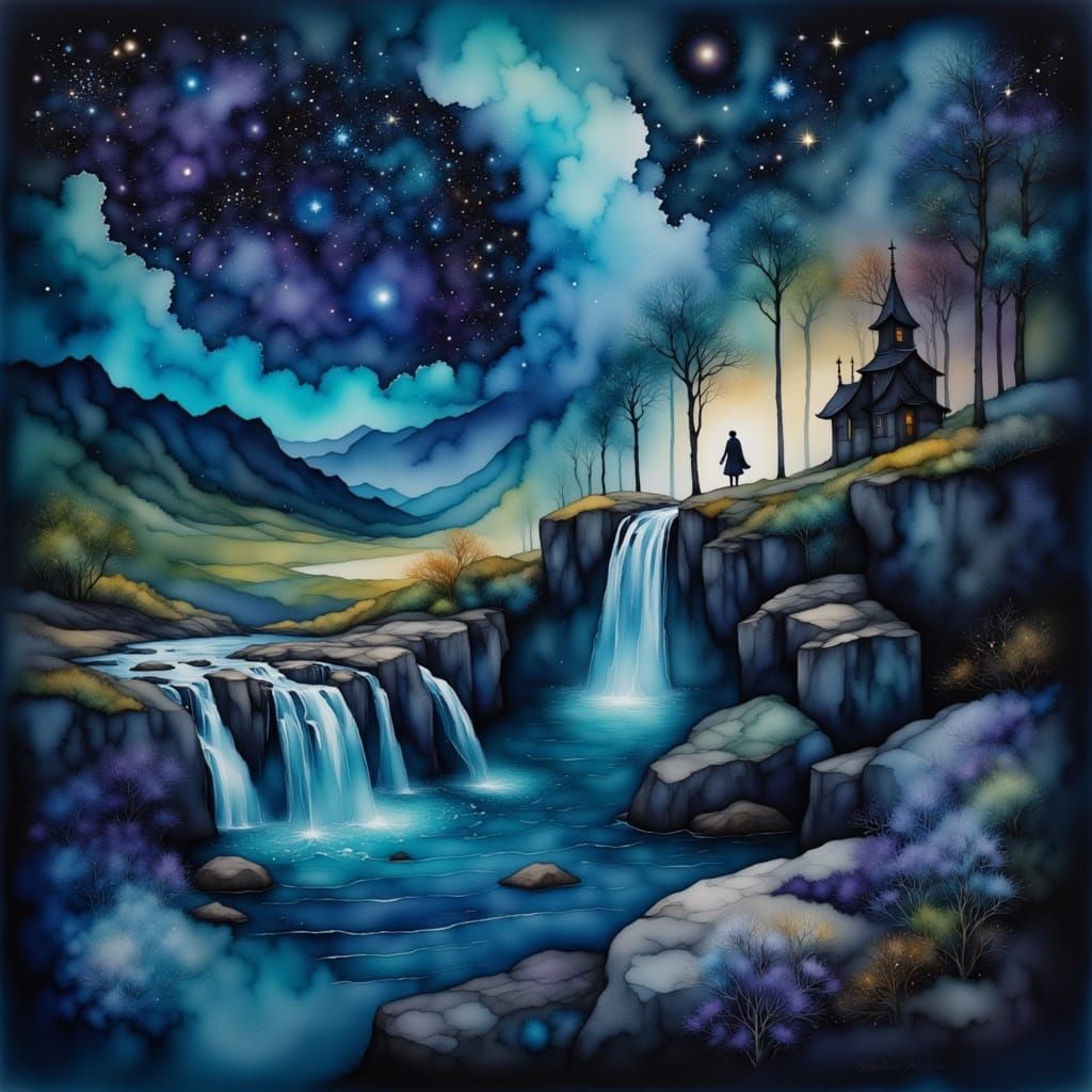 Bioluminescent Dreamscape Unfolds on a Hilltop