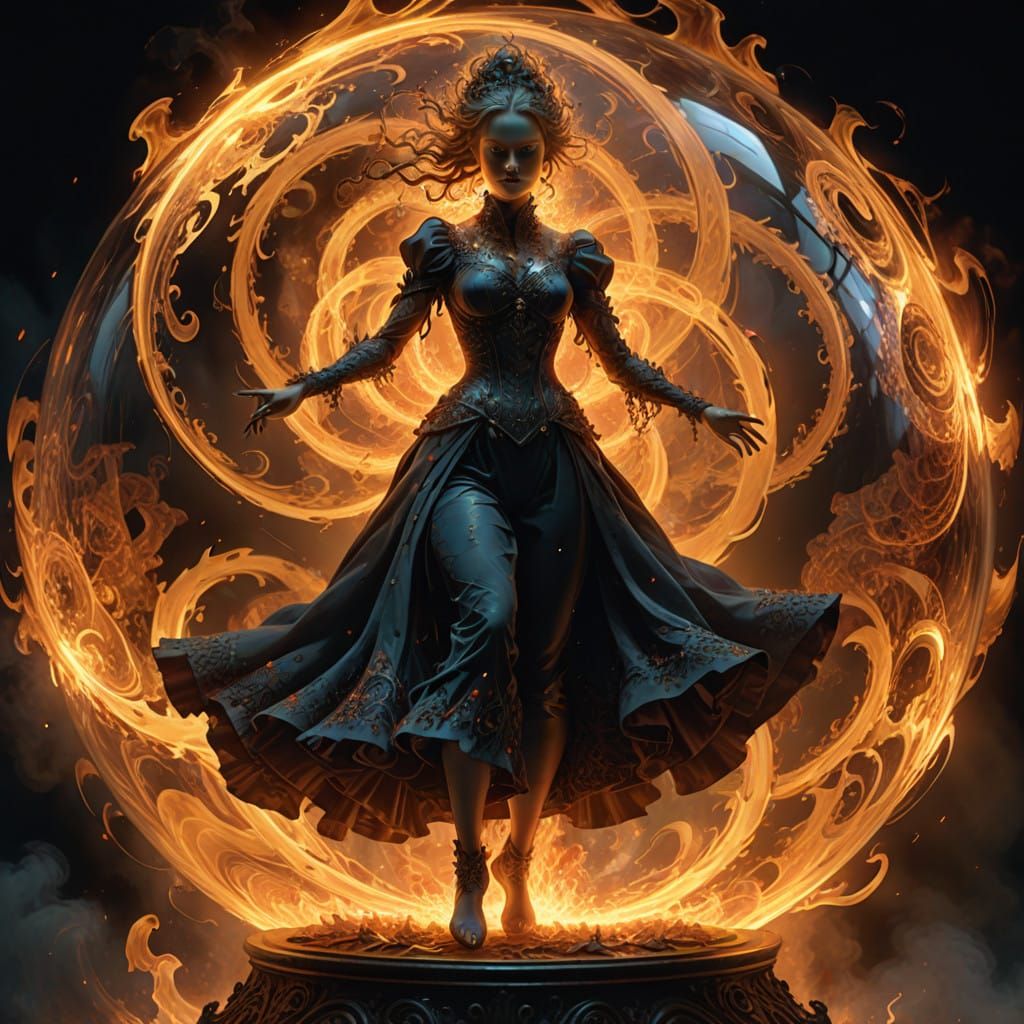 Vibrant Fractal Figure in Swirling Flames