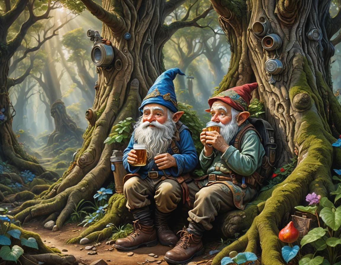 Two gnomes drinking beer