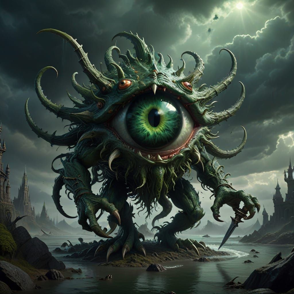 Epic Digital Painting of a Majestic Green Beholder in Cinema...