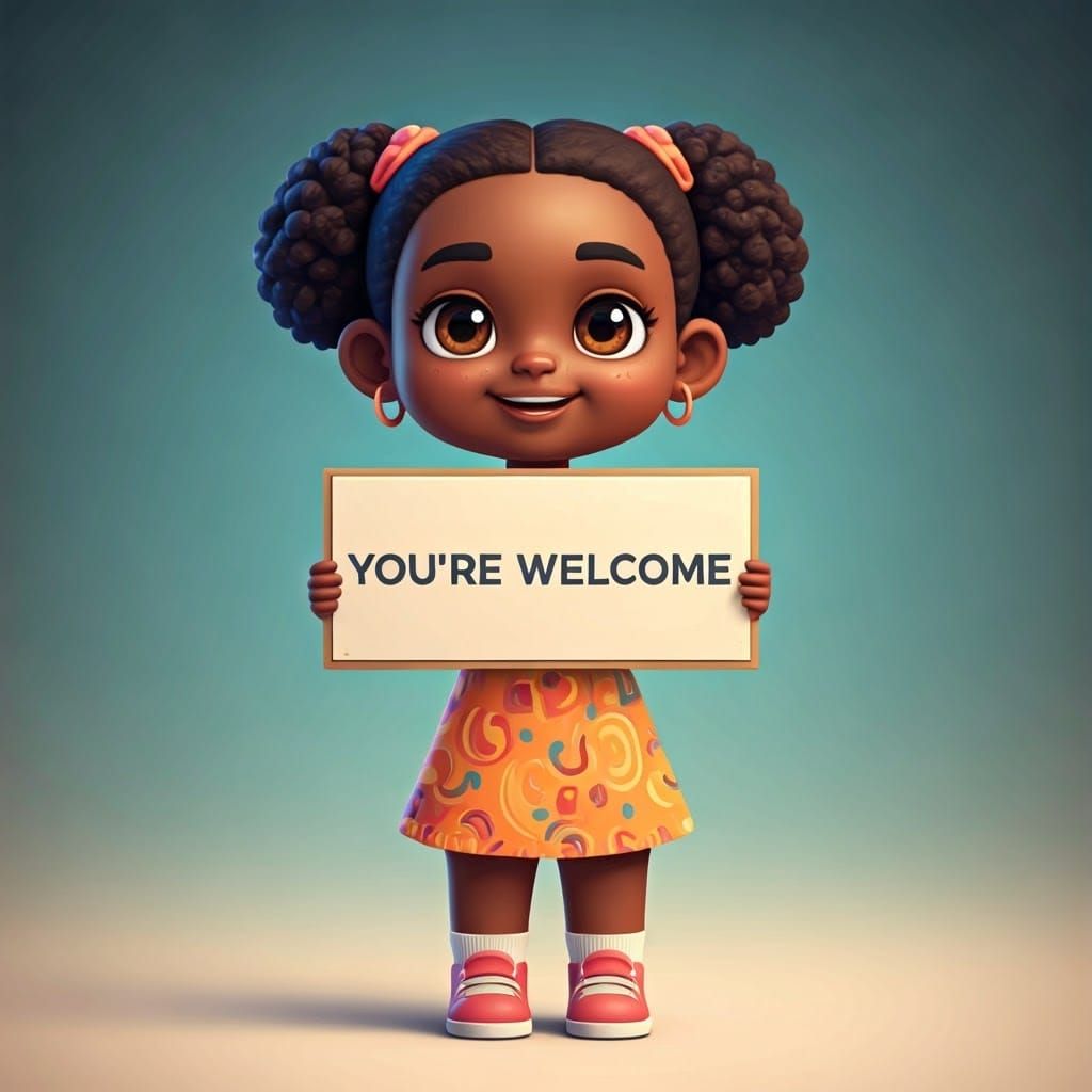 Adorable Chibi Girl Holds a Welcome Sign in 3D