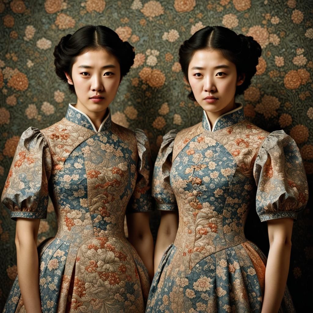 Sisters in William Morris Dresses, Professional Portrait