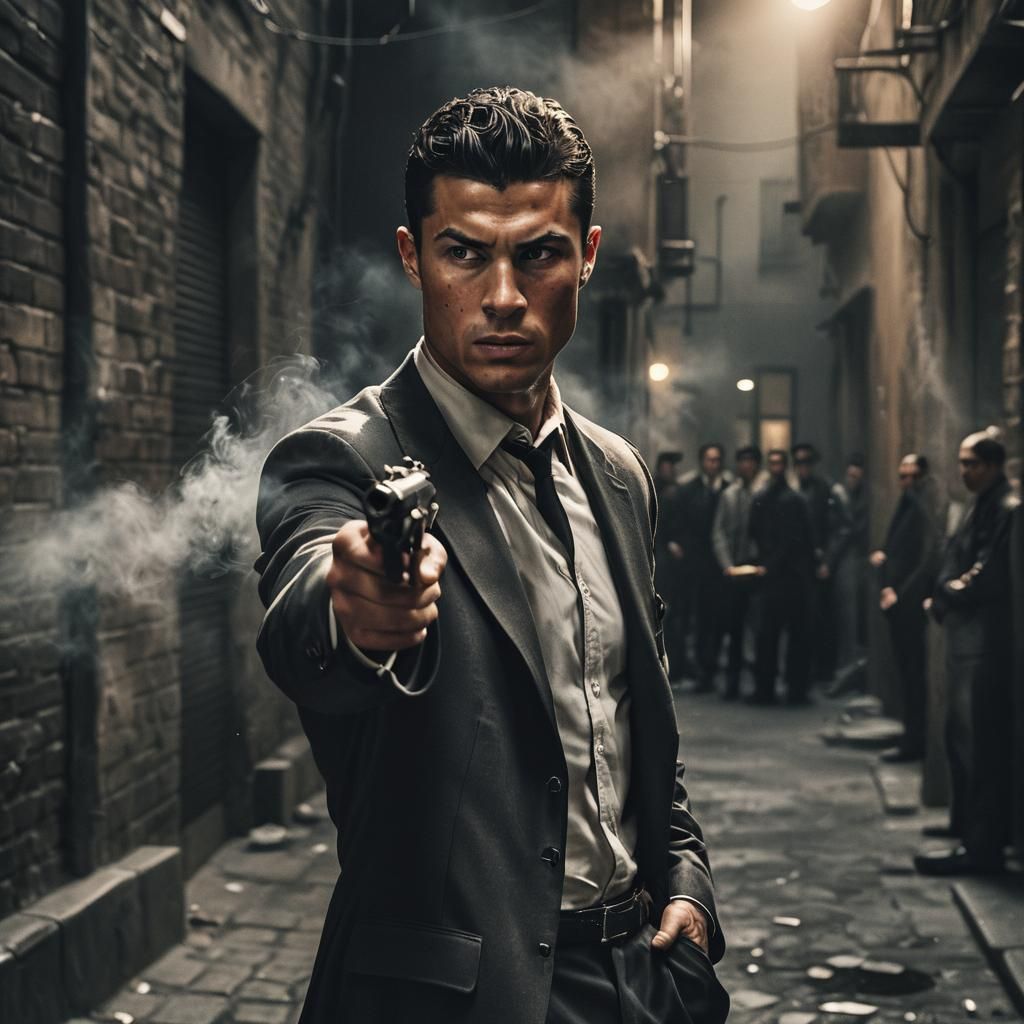 Cristiano Ronaldo in Dark Alleyway: Film Noir Style