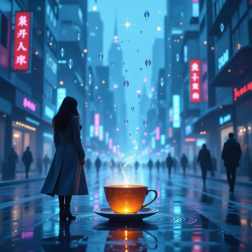 Frozen Time on a Futuristic City Street