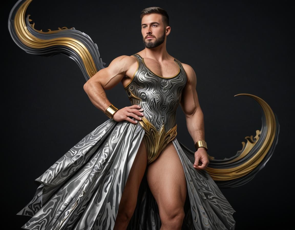 Dichromatic Damascus Titanium and Metallic Brass Close-up