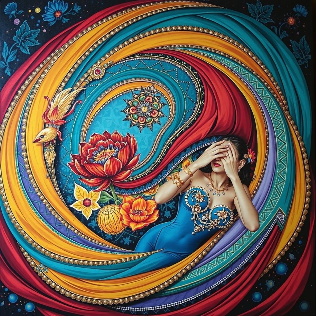 Psychedelic Floral Garden with Cosmic Mystery and Bold Color...