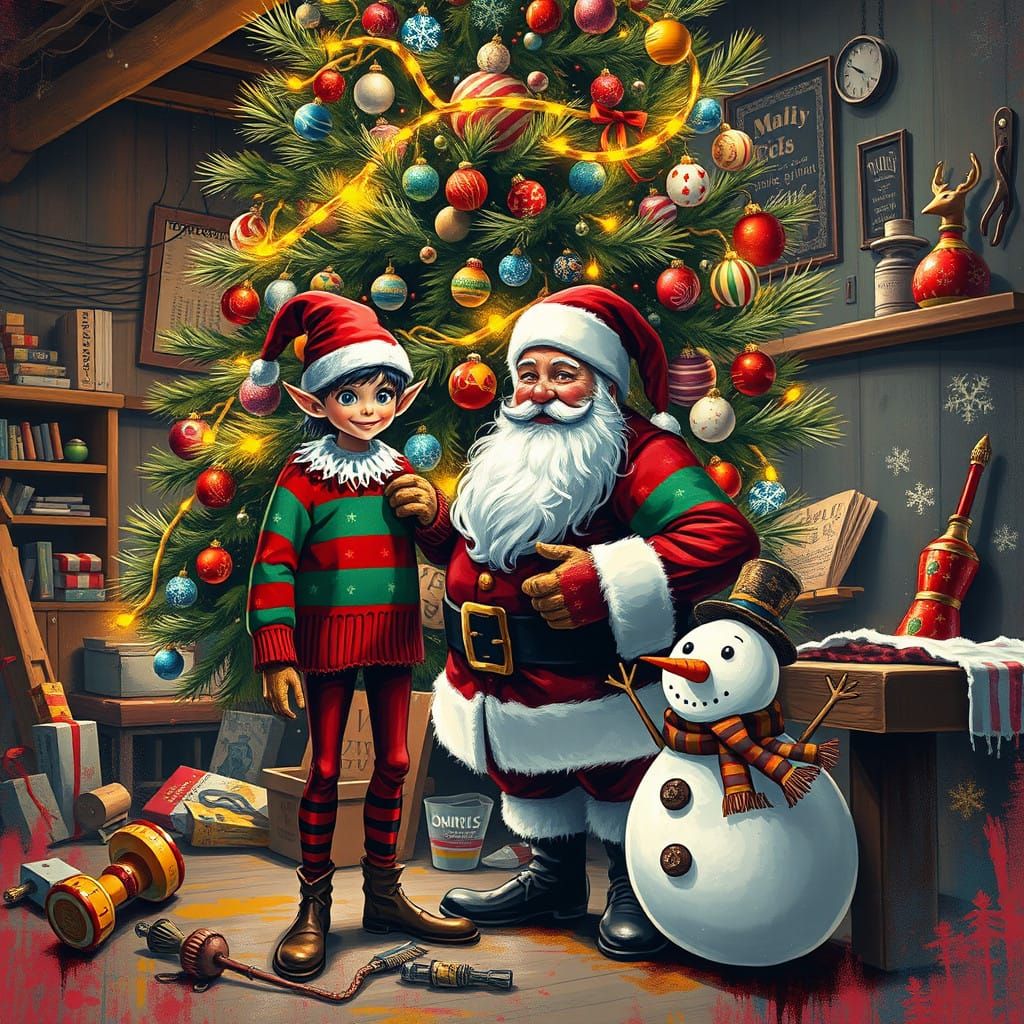 Jolly Christmas Scene in Vibrant Graffiti Art Style