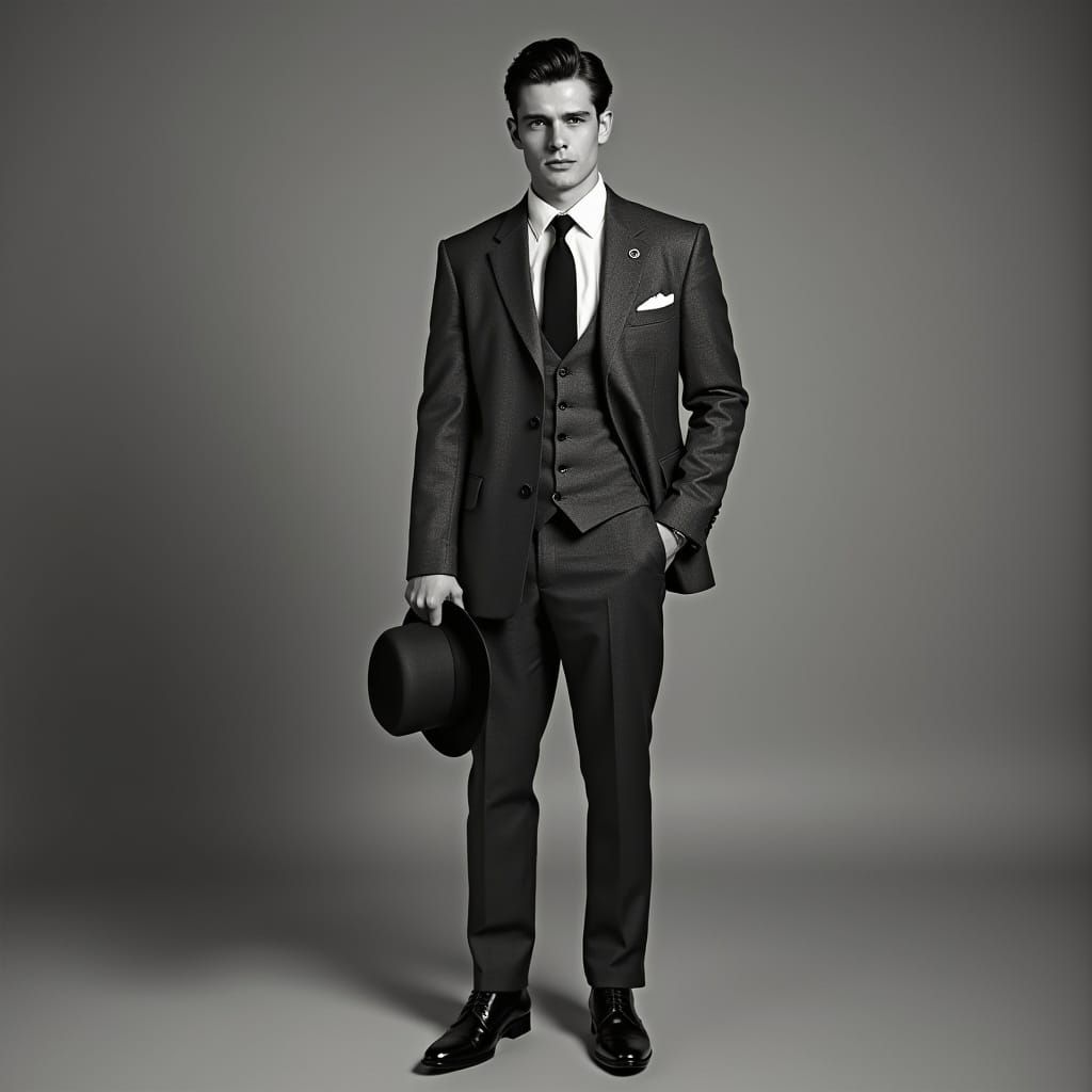 1950s Man in Gray Suit, Vintage Studio Portrait