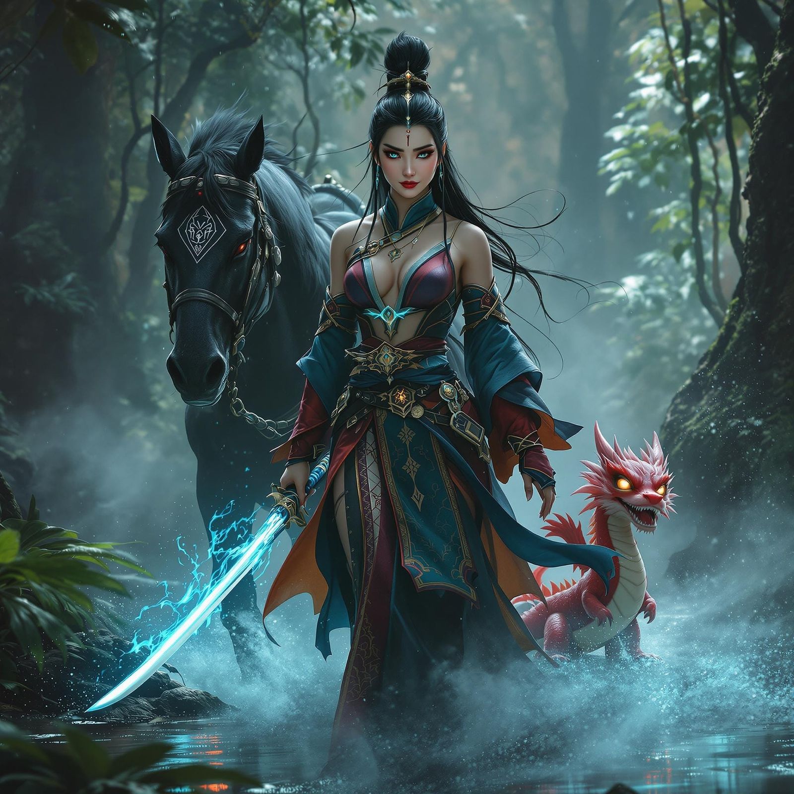 Ethereal Samurai Maiden in Eastern Fantasy Attire
