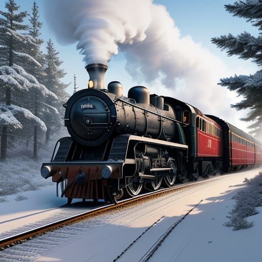 Majestic Steam Train in Snowy Landscape Concept Art