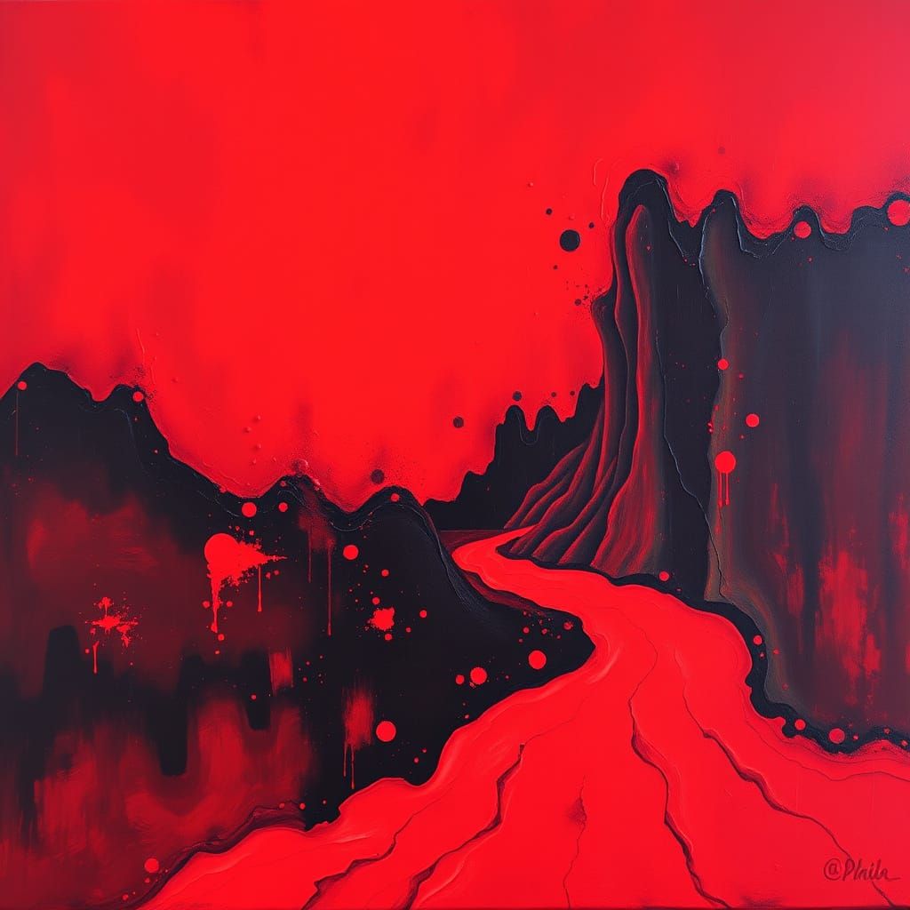 Surreal Melting Dreamscape in Fiery Red