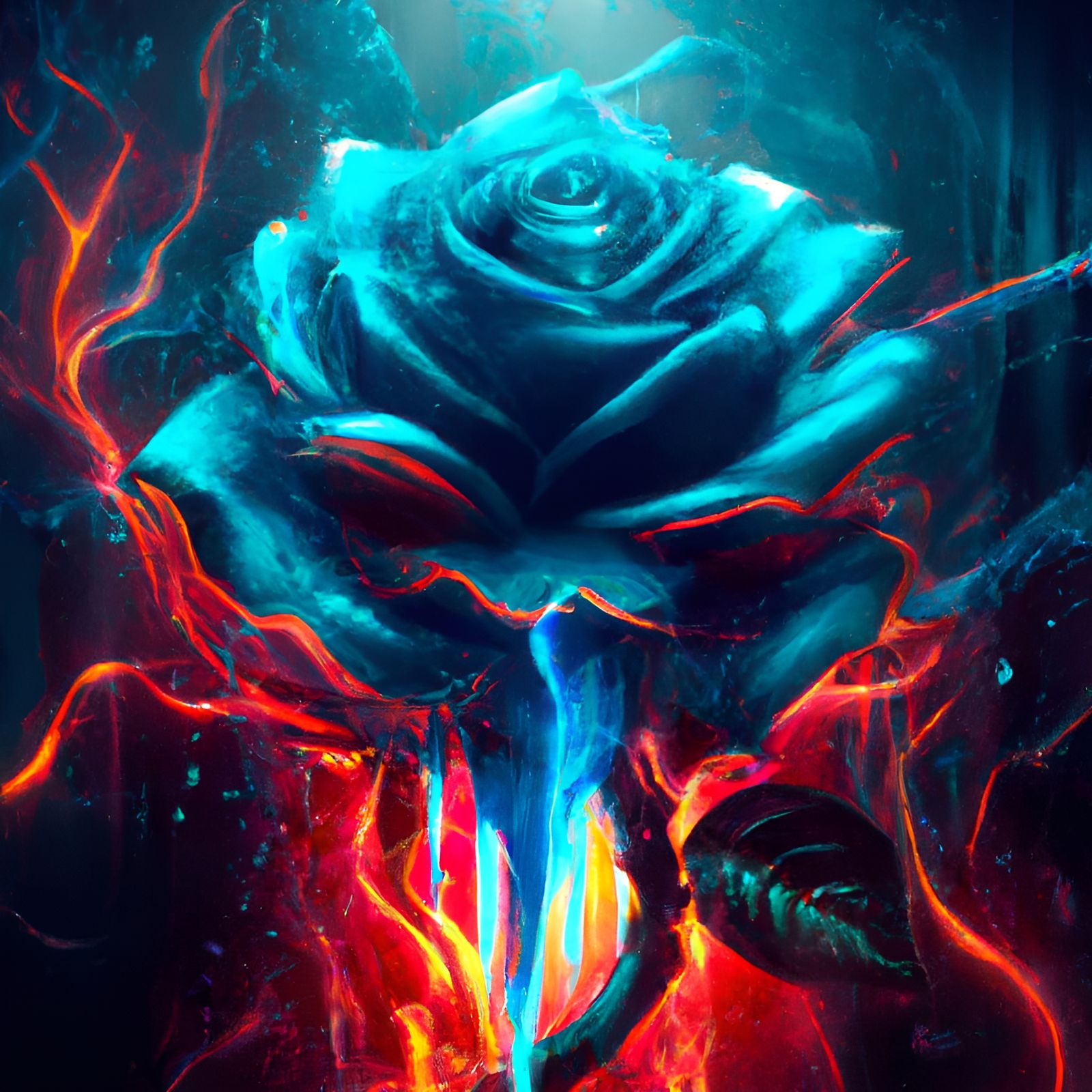 Flaming Rose in Lava: Insanely Detailed Art
