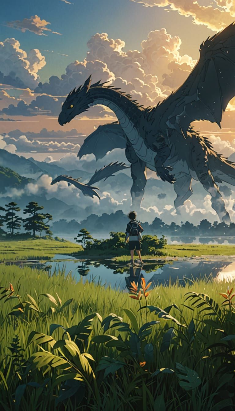 Epic Mountain Lake Landscape at Dusk in Film Noir Style