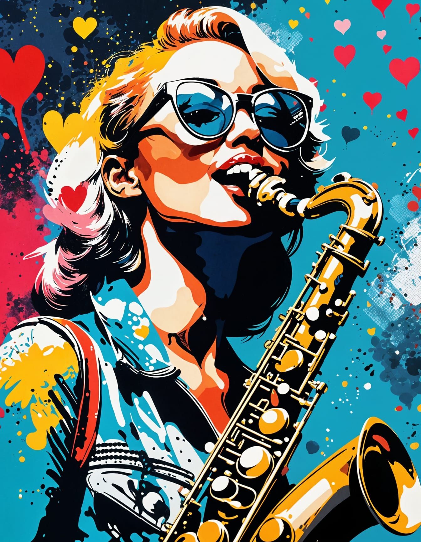 Rockstar Woman in Pop Art Style with Splattered Colors