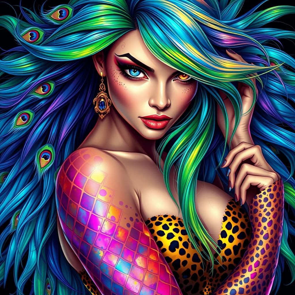 Fierce Woman with Dragon Scales, in Sci-Fi Style