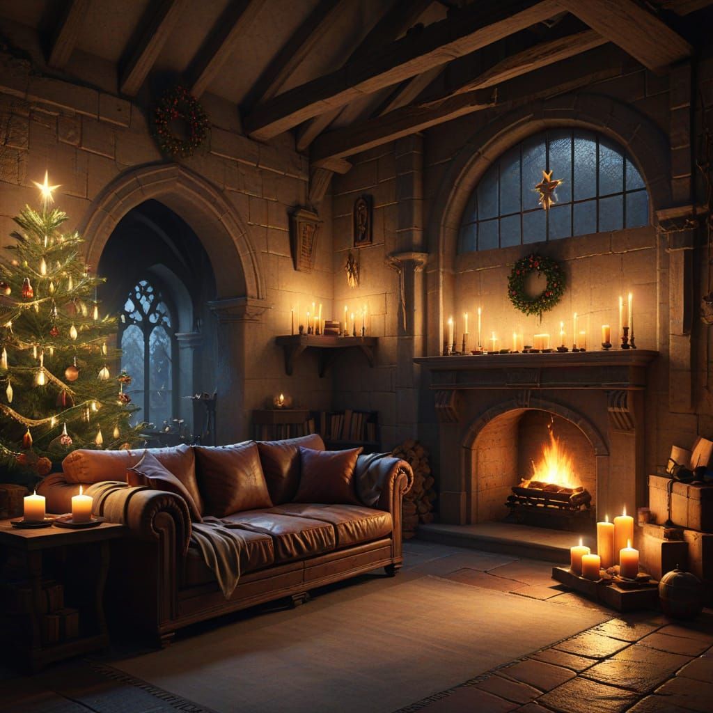Medieval Christmas Crypt Scene with Soft Lighting