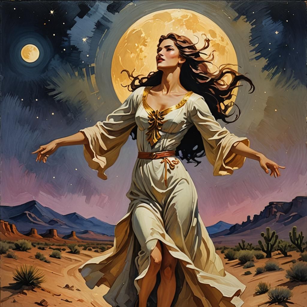 Desert Goddess Dancing: An Impressionist Gouache Painting