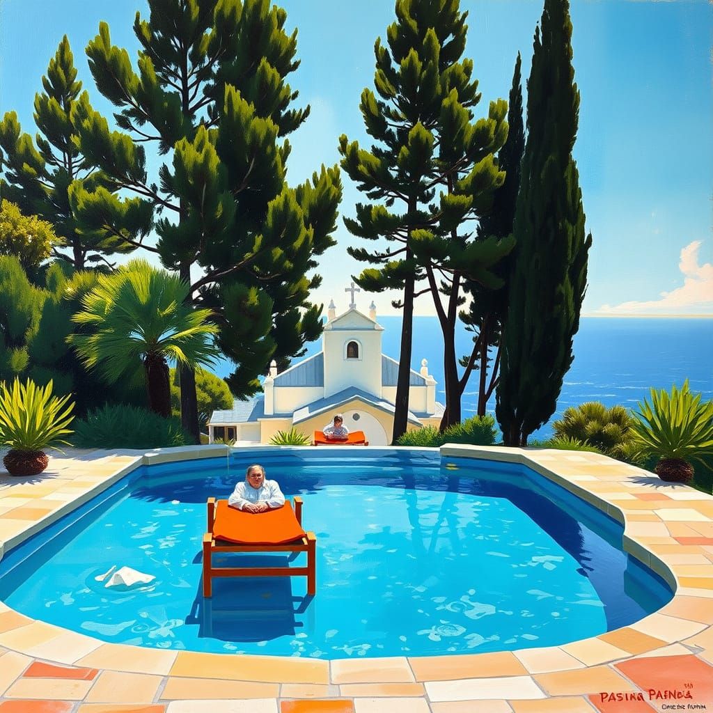 Serene Pool Scene as Abstract Oil Painting