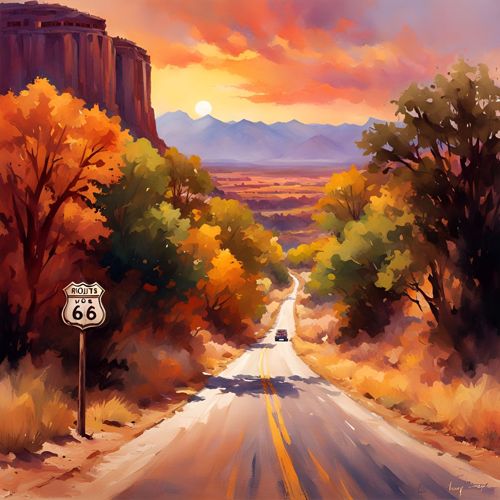 Route 66 in Watercolor Style