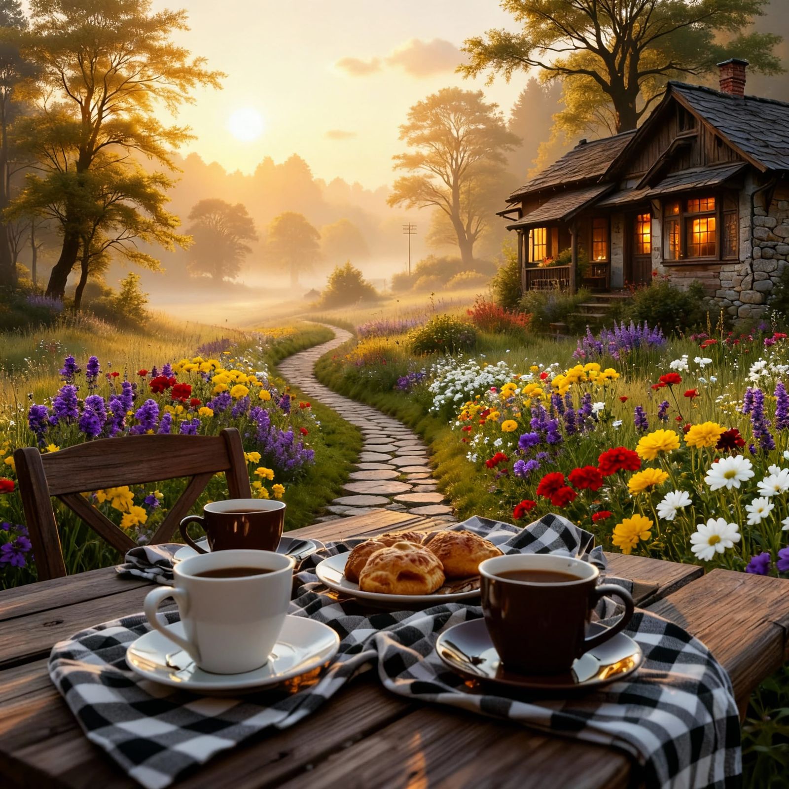 Peaceful Countryside Breakfast Scene