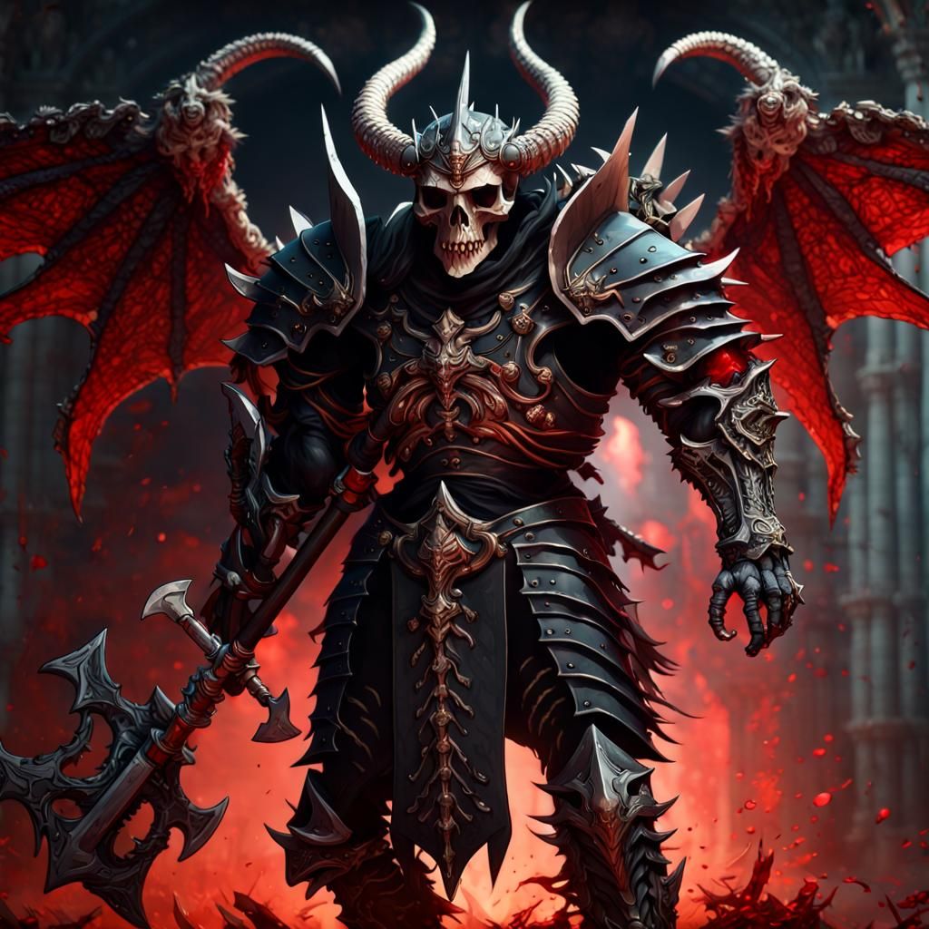 Minotaur Skeleton Knight with Dragon Wings in Dark Fantasy