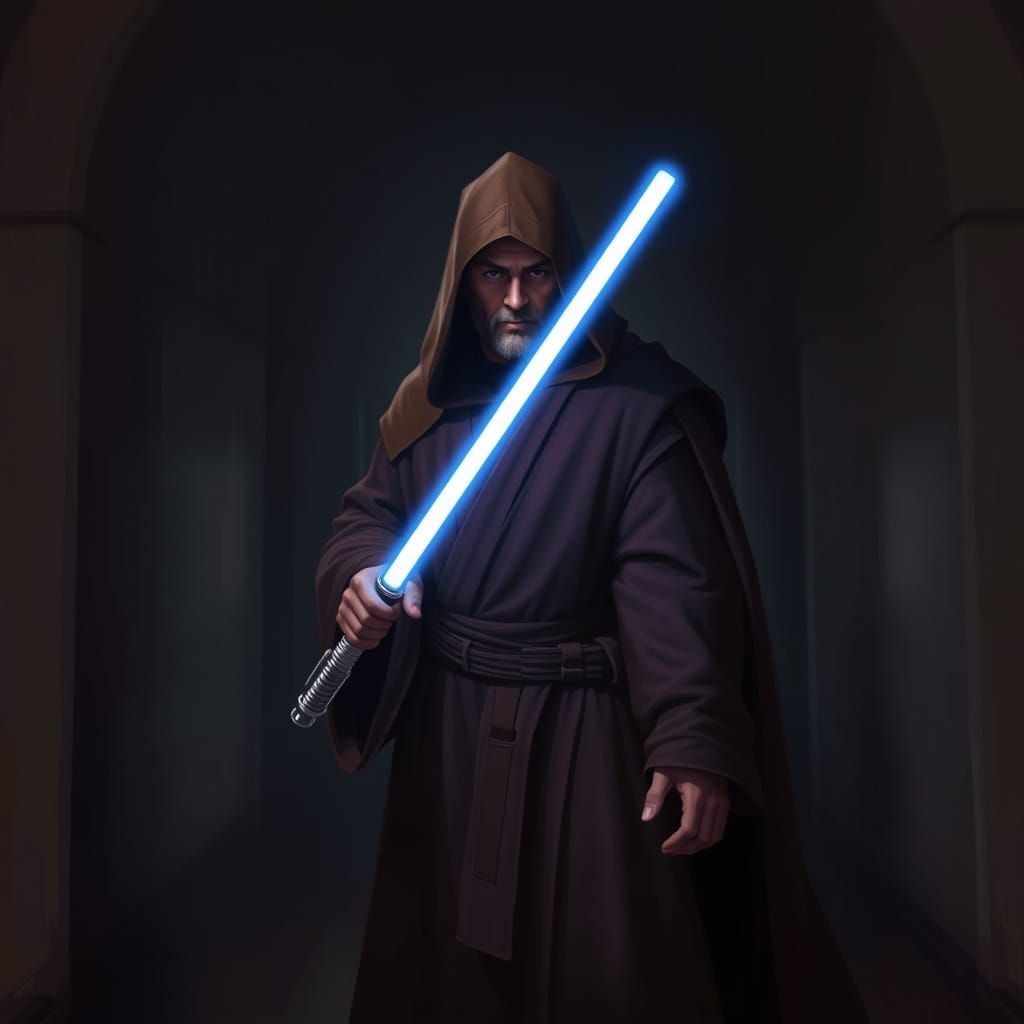 Jedi Knight in a Mysterious Corridor