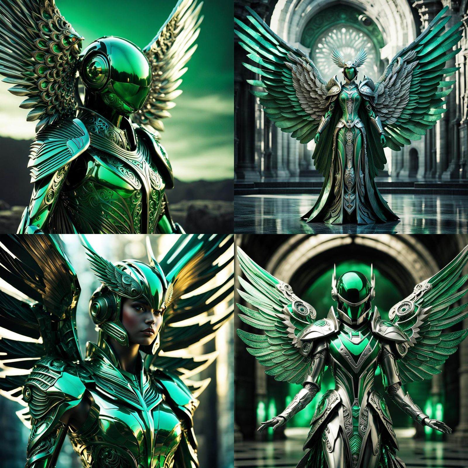 Cybernetic Angel With Metallic Wings