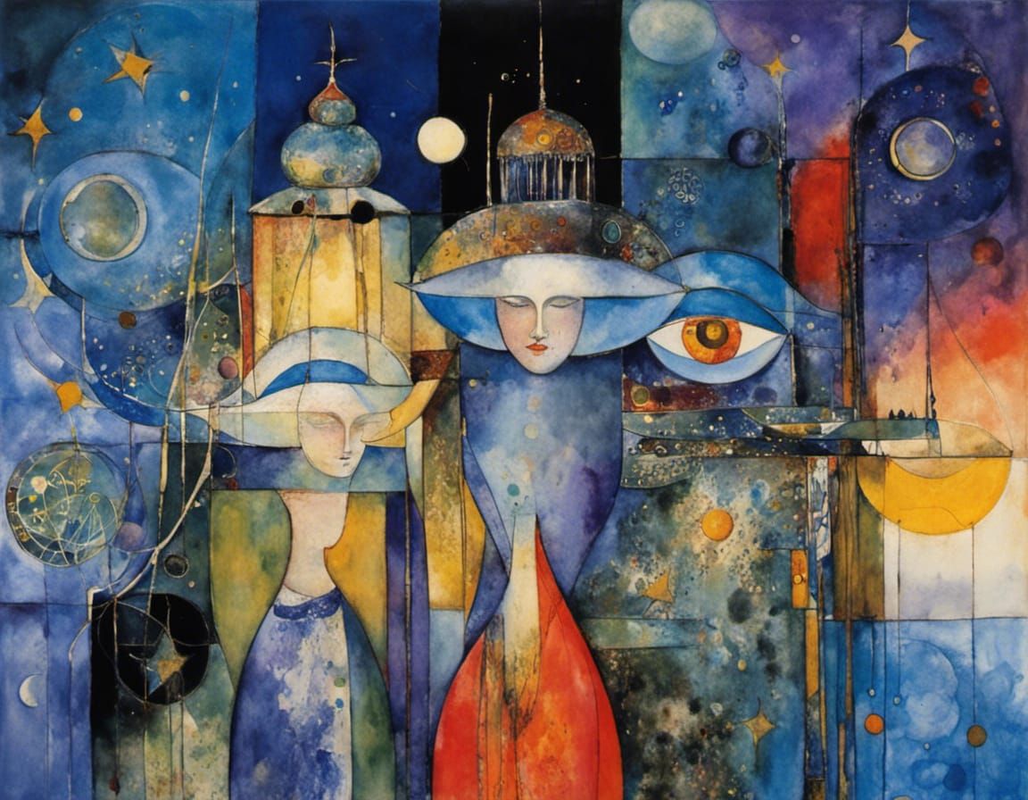 Sun, Moon, and Stars in Art Nouveau Style