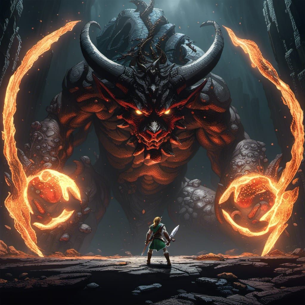 Link Battles Balrog: Dark Fantasy Concept Art