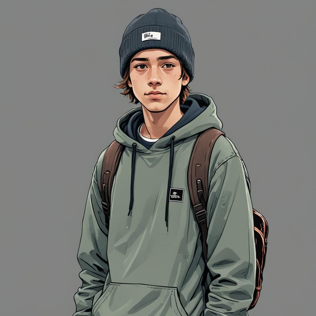 Animated Young Skateboarder with Beanie