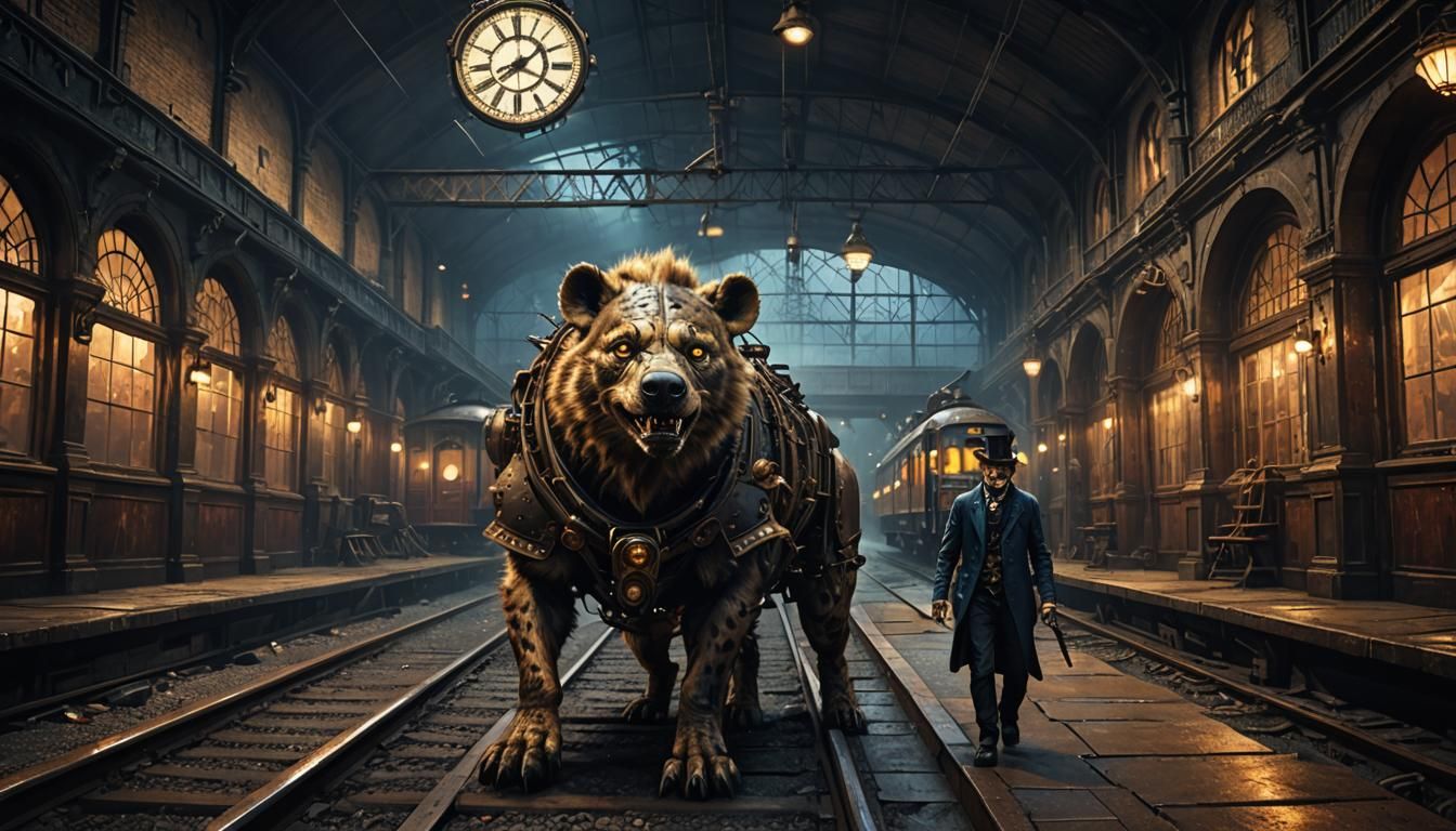 Steampunk Werehyena and Wererat Explore Abandoned Station