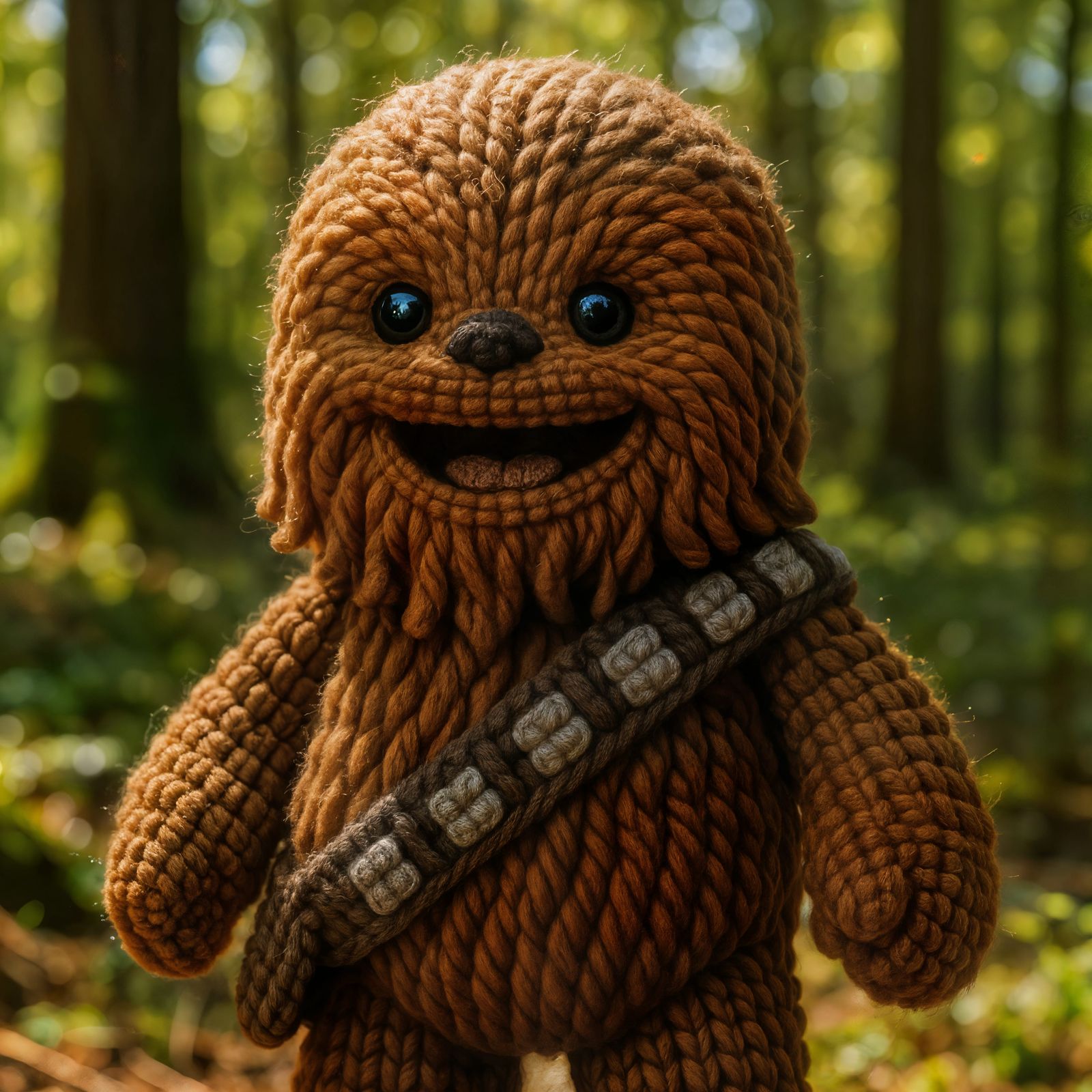 Adorable Crochet Wookiee in Sunny Forest